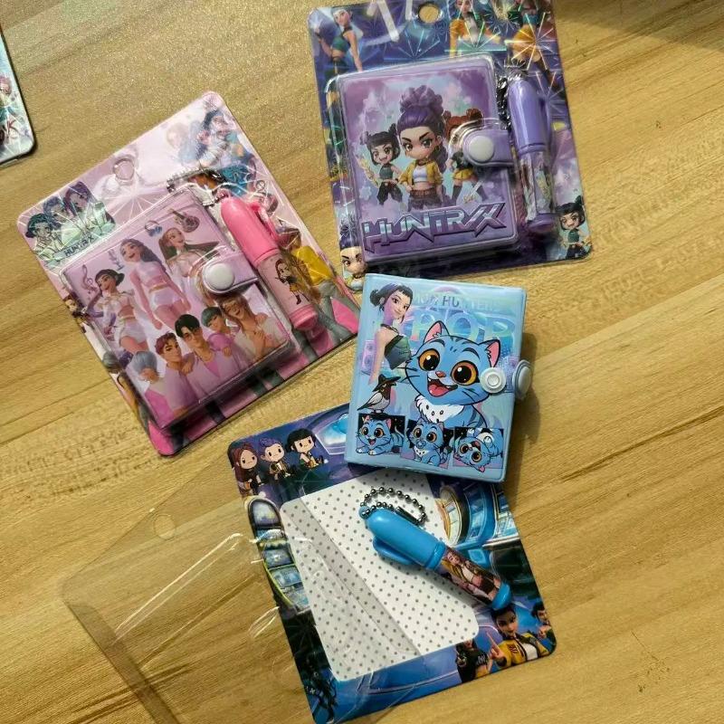2\4Pcs New K Pop Devil Hunter Notebook Cartoon Stationery Set Book Ballpoint Pen Small Set Student Gift Stationery