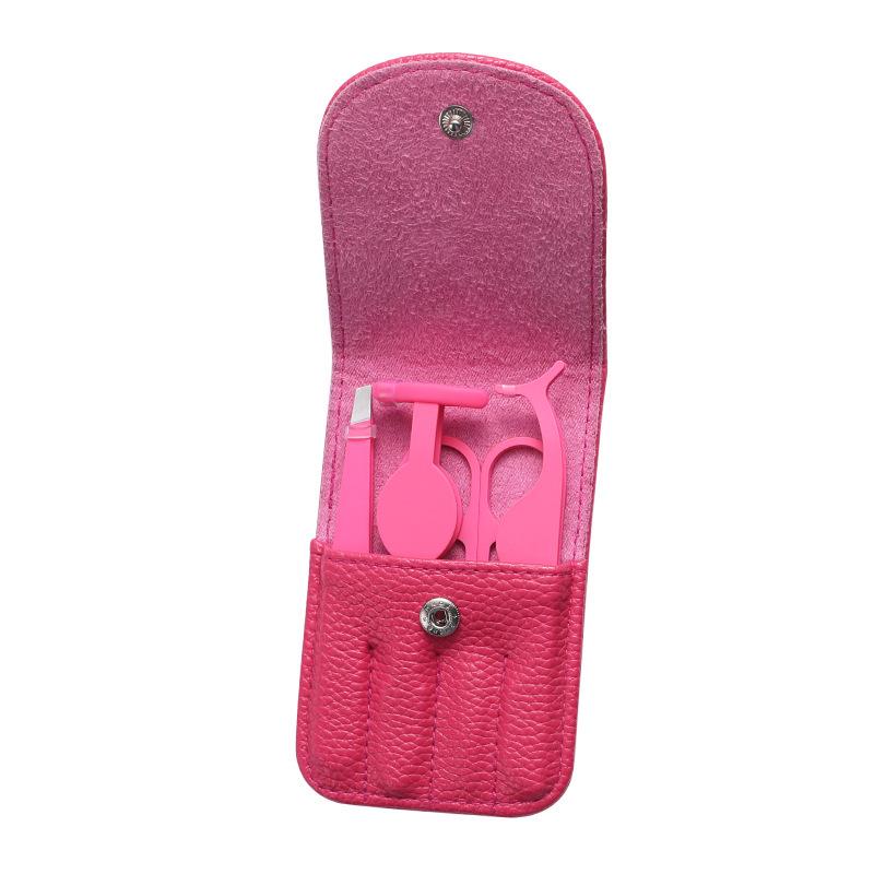 Beauty Tools 4-Piece Set: Stainless Steel Eyelash Curler, Eyebrow Tweezers, Scissors & Leather Case