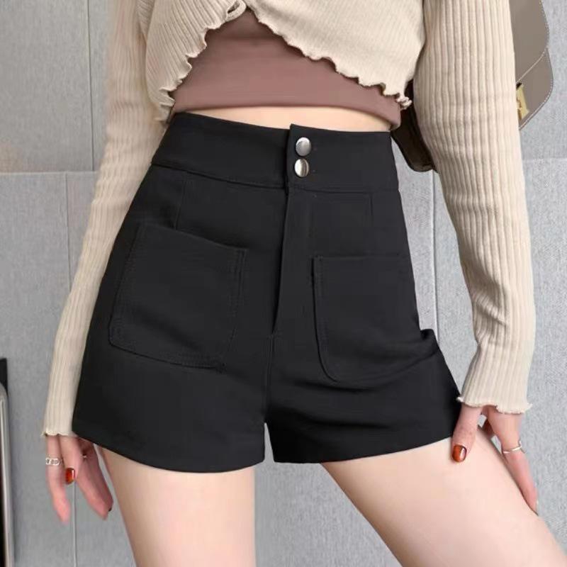 

Черные шорты с высокой талией в повседневном стиле: Женские осенне-зимние стройнящие прямые и широкие брюки XL чёрный