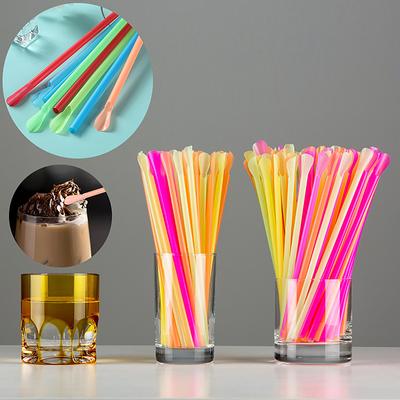 100Pcs Multicolour Straw Drinking Straw Spoon Bar Pub Slush Straw Party Supplies