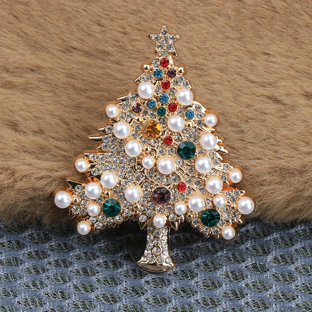 Dazzling Decor, Elegant Rhinestone Christmas Tree Brooch - Luxury Alloy & Enamel Pin, Perfect Holiday Gift