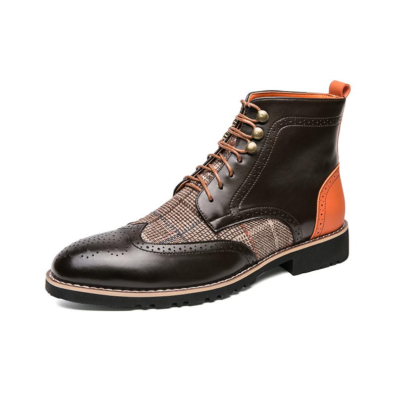 Чоловічі броги мотоциклетні повсякденні черевики до щиколотки картата прошивка індивідуальність демісезонні черевики вінгтіп плаття формальні шкіряні туфлі для смокінга весільні туфлі