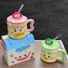 Funny Clown Mug High Looking Ceramic Cup with Lid Spoon Couple Drinking Water Cup for Girls Birthday Gift Retro
