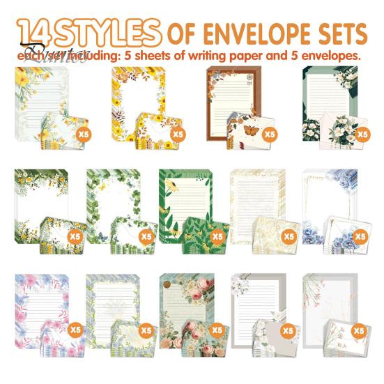 Floral Stationery Set 5Pcs Butterfly Paper Envelope Set, Vintage Writing with Lined Artistic Message Pages, Letter Kit for Letters, Greeting Messages,