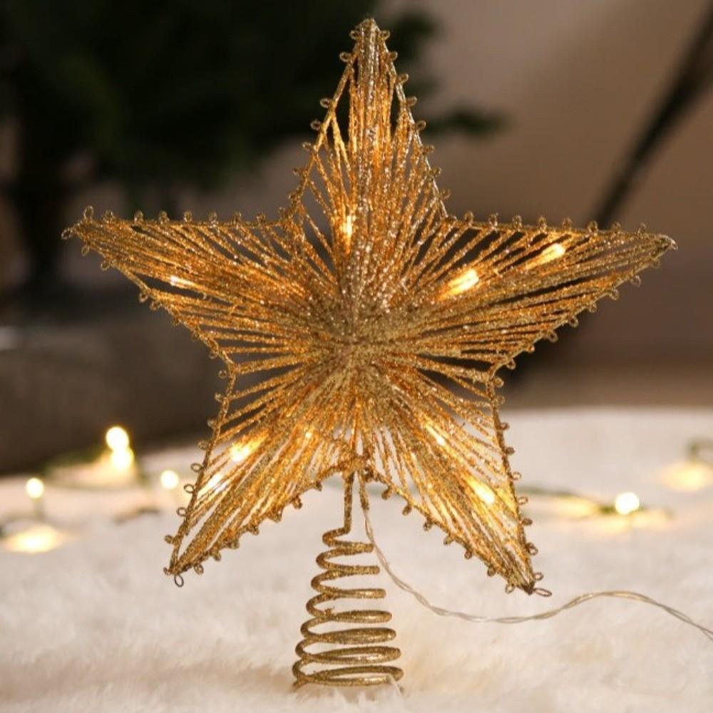 Iron Christmas Trees Topper 3D Glitter Star Glowing Tree Topper New Xmas Tree Ornament