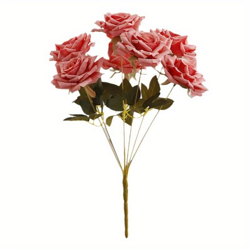 1Pc 7 Heads Embossed Cappuccino Rose Bouquet Simulation Flowers for Wedding Home Decoration Holiday Decoration Valentine's Day Gift Birthday Gift