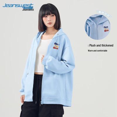 JEANSWEST Women's Fleece Lined Hooded Zip-Up Sweatshirt Jacket