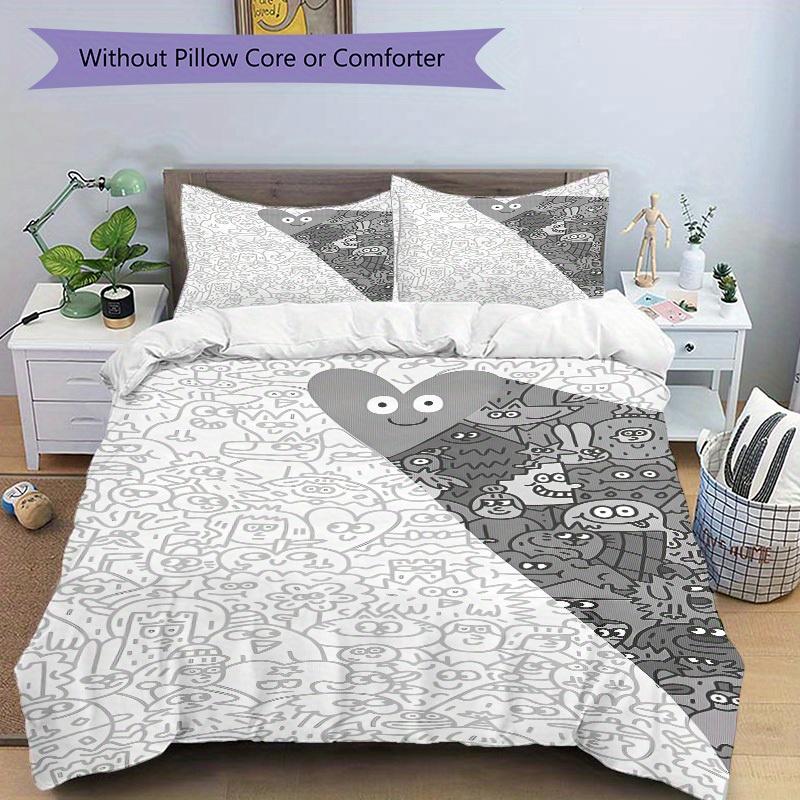 3pcs Doodle Creatures Bedding Set, Breathable and Soft, Suitable for All Seasons, Ideal for Home Use, Suitable for Bedroom Decor 21109