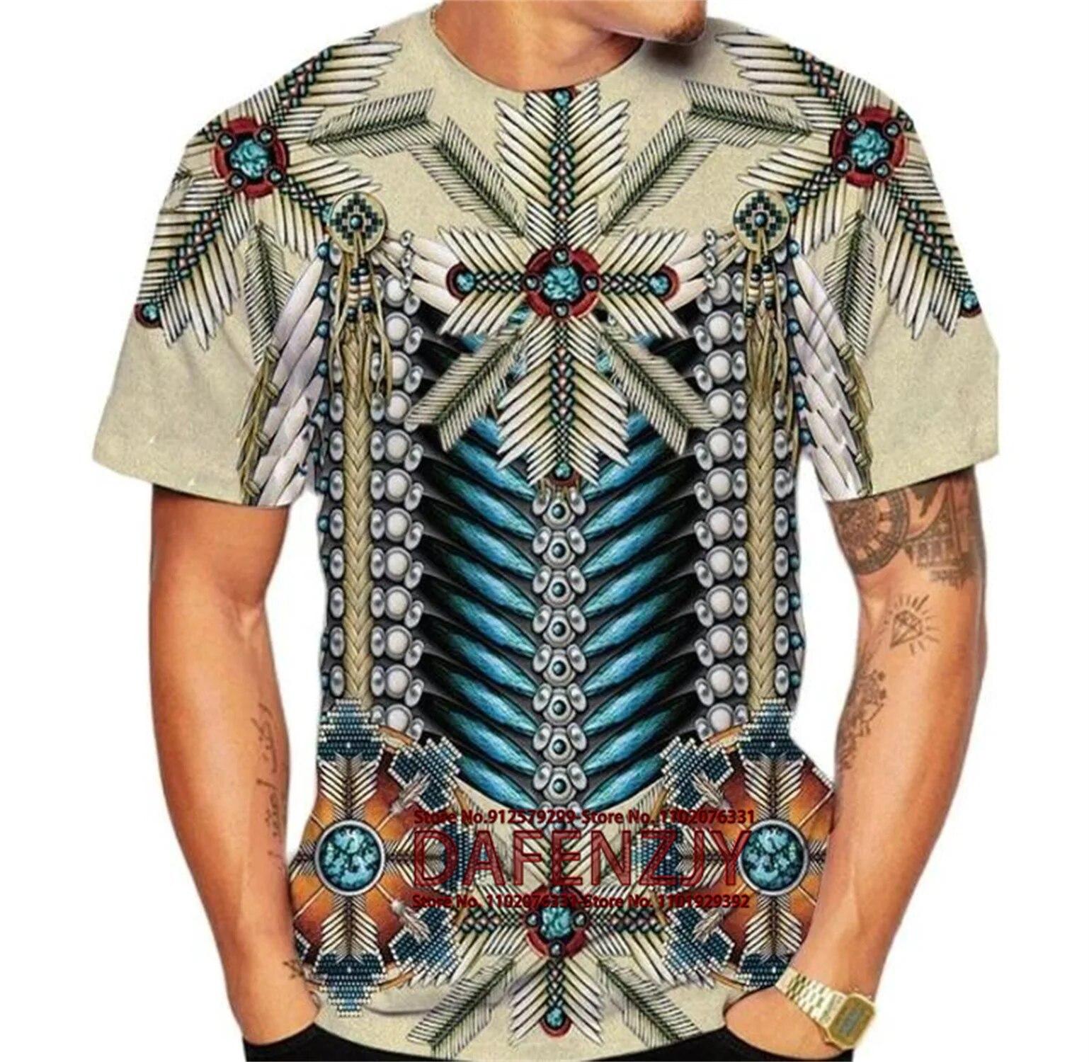 

Чоловічі вінтажні індійські футболки з 3D-принтом Harajuku Fashion Native Style з короткими рукавами Чоловіча футболка для чоловіків одяг 5XL білий