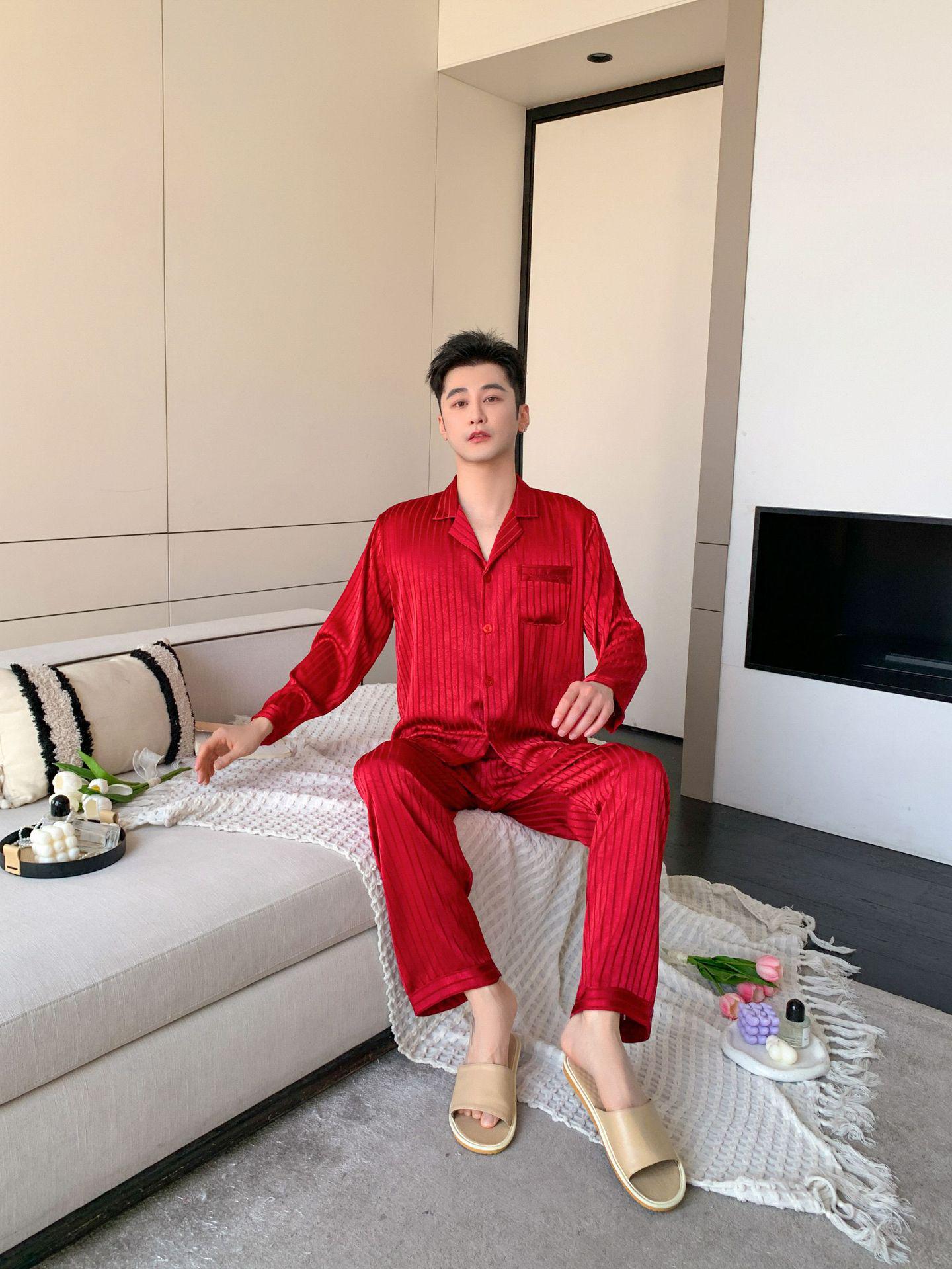 Ice Silk Couple Pajamas Set: Women s Light Luxury Spring/Summer Wear & Men s Imitation Silk Jacquard Homewear XXXL