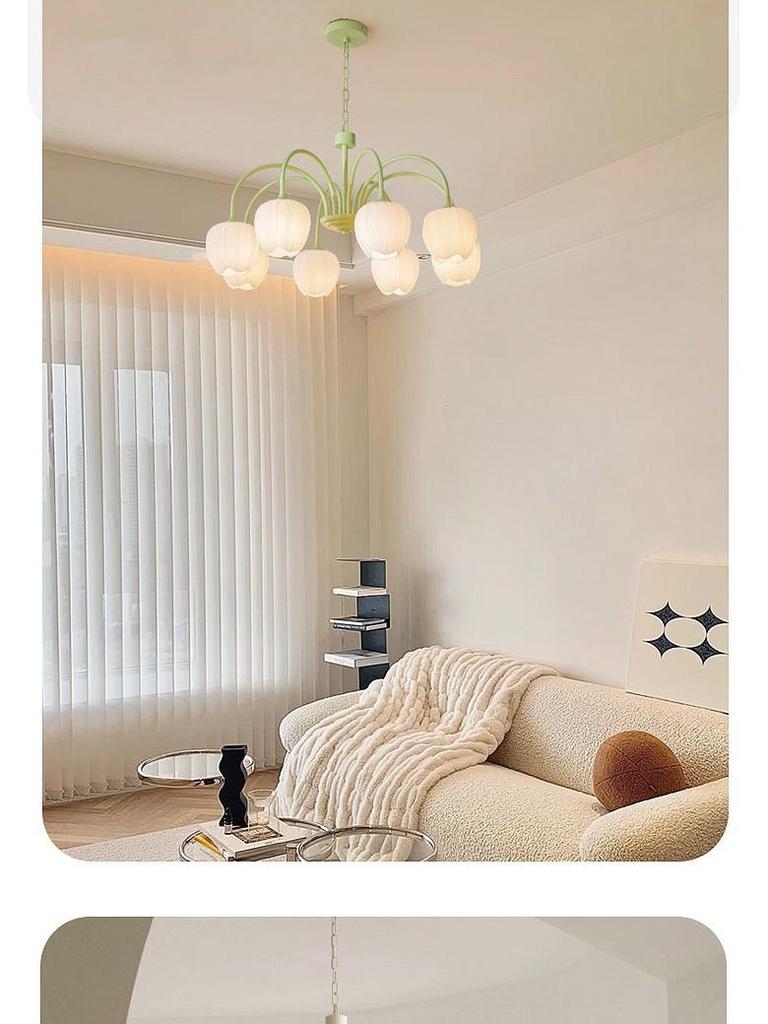 Modern Minimalist Cream Style Chandelier - Tulip Design for Living Room, Bedroom, or Dining Area