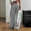 Women Casual Loose Wide Leg Drawstring Elastic Waist Heather Gray Sweatpants