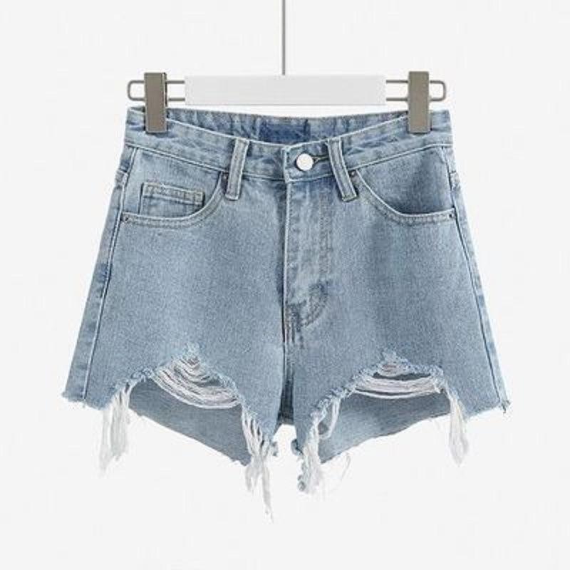 Denim High-waisted Shorts Women's Loose Ripped Fringe Wide Leg Hot Pants