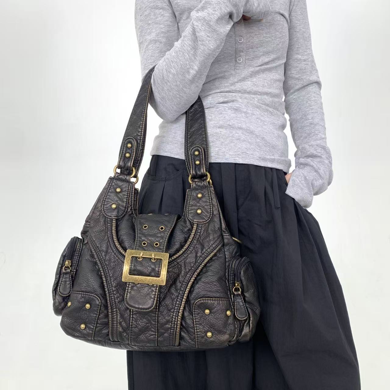 

Vintage Vintage Hot Girl Tote Bag with Rivets, Street Style Personalized Shoulder Crossbody Bag чорний