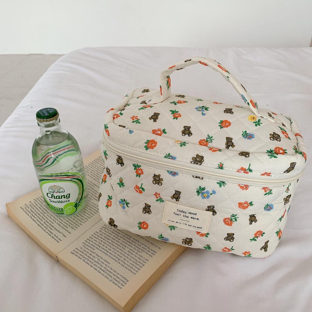 Floral Prints Women's Cosmetic Bag Cases Cotton Fabric Ladies Small Storage Bags Casual Cute Female Box Colorful Handbags