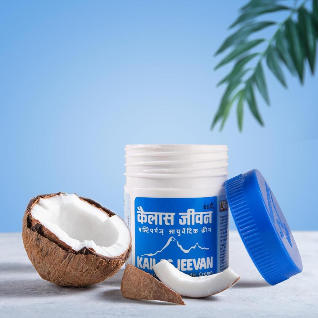 Kailas Jeevan Flerbruks Ayurvedisk Krem 60g Pakke med 1 | Naturlig Hudnæring for Tørrhet, Sprukne Hæler, Rynkepleie, Lindrende Lettelse