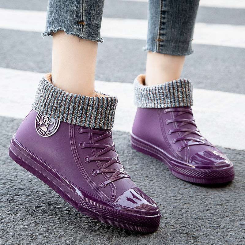 Jelly transparent non-slip fashion waterproof shoes rain shoes rain boots rubber shoes overshoes velvet cotton water boots women's short tube adult su