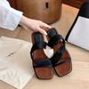 Two Wear Drag Square Head Increased Thick Soled Beach Vacation Slippers Women's Sandals Can Be Worn Outside In Summer