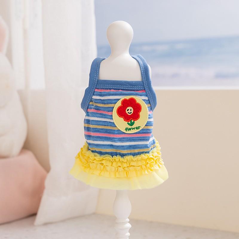 Wiosenno-letnia sukienka dżinsowa: Spódnica na szelkach w stylu hongkońskim dla psów i kotów