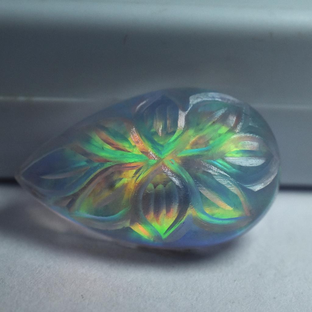 Lab-Created Opal Loose Gemstone Pear Cut 9.65 ct Multi-Color Boulder October Birthday Birthstone