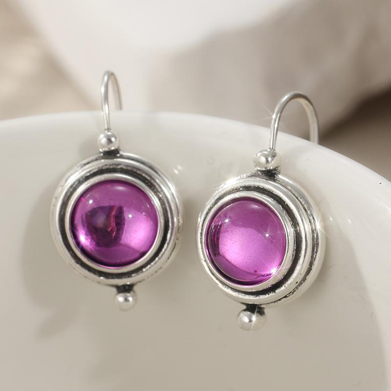

Вінтажні сережки-підвіски з круглим аметистом, покриті сріблом, для жіночих елегантних прикрас. Вишукані сережки-підвіски PURPLE
