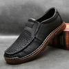 2025 Casual Leather Shoes Men's Soft Leather Large Size Foot Cover Hollowed Out and Breathable Summer Men's Leather Breathable and Comfortable
