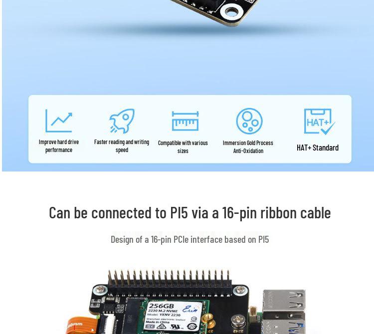 Raspberry Pi 5th Gen PCIe to M.2 NVMe SSD Adapter Board for Boot Expansion