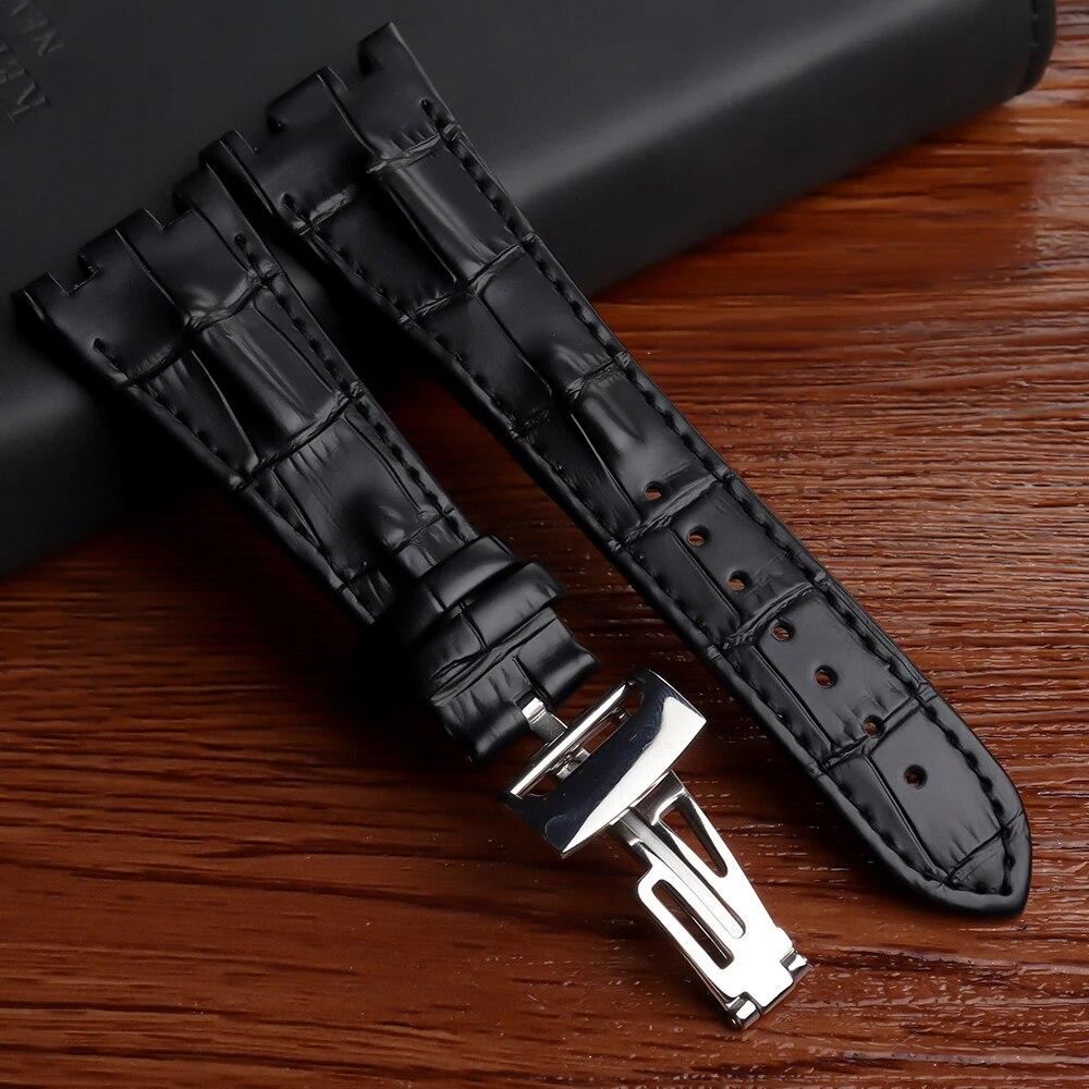 

Аксессуары для часов кожаный ремешок с костяной текстурой, складная пряжка для AP 15703 26470SO, мужской спортивный ремешок Royal Oak Offshore 28 мм black 28mm