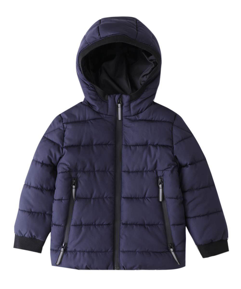 

Hiheart Padded and Perfect for Fall and Size 110 Kids Jacket, Coat, Hooded, Fleece-Lined, Windproof, Cold-Proof, Winter, Navy,