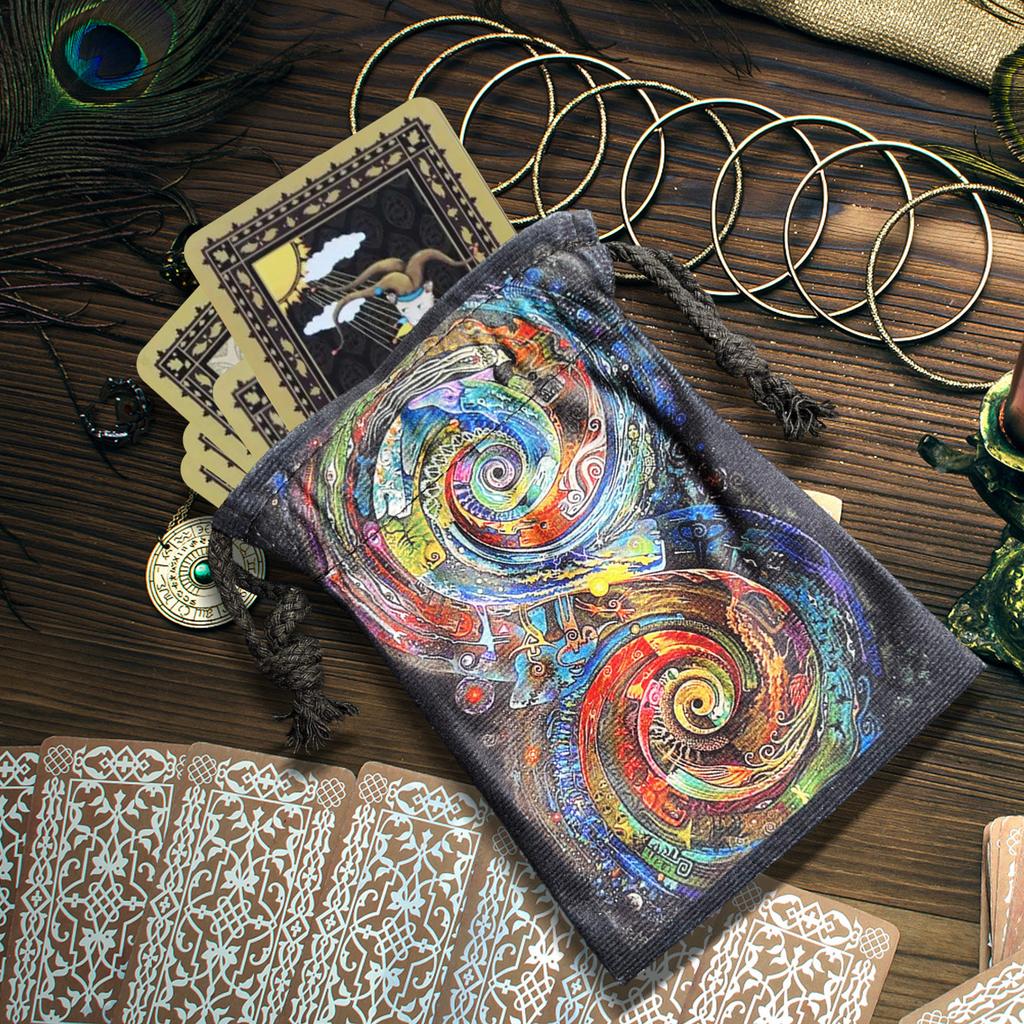Tarot-Aufbewahrungstasche, Tarot-Würfeltasche, Samt-Tarot-Tasche, bedruckte Tarot-Mustertasche, Tarot-Tasche, Würfeltasche, Kartentasche, Schmuckbeutel