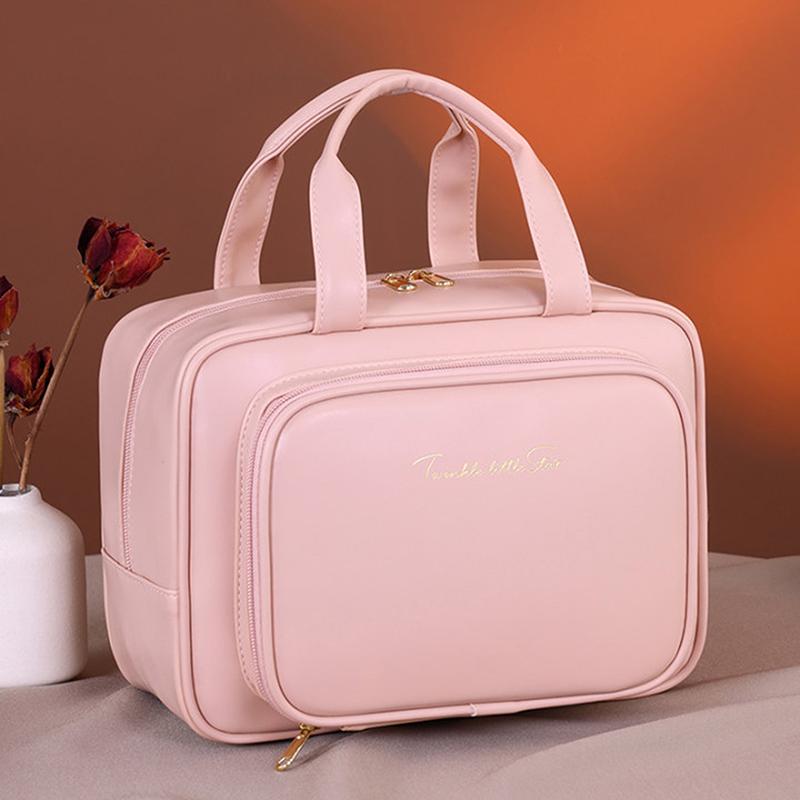 1 Stück Pu-Leder Doppelschicht-Make-up-Tasche Große Kapazität Kosmetiktasche Luxus-Kosmetik-Organizer Damen Reiseutensilien