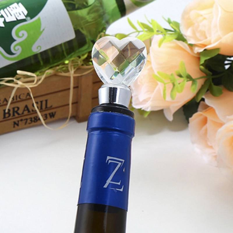 Crystal Heart Wine Stopper With Geometric Design For Wedding Celebration Gift