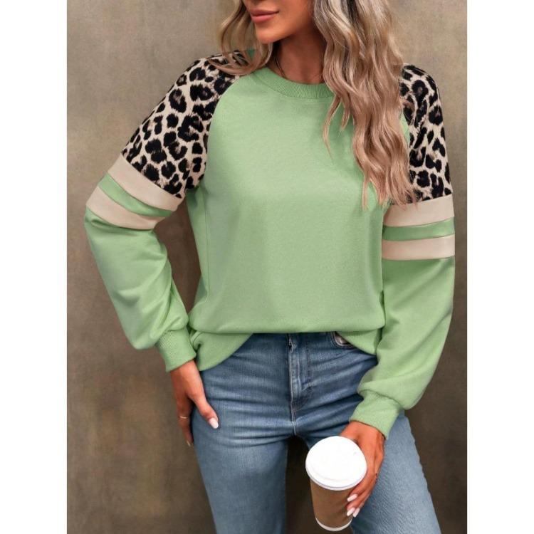 Women's Multi color Leopard Print Long Sleeve Loose Sweatshirt New Autumn Winter Style