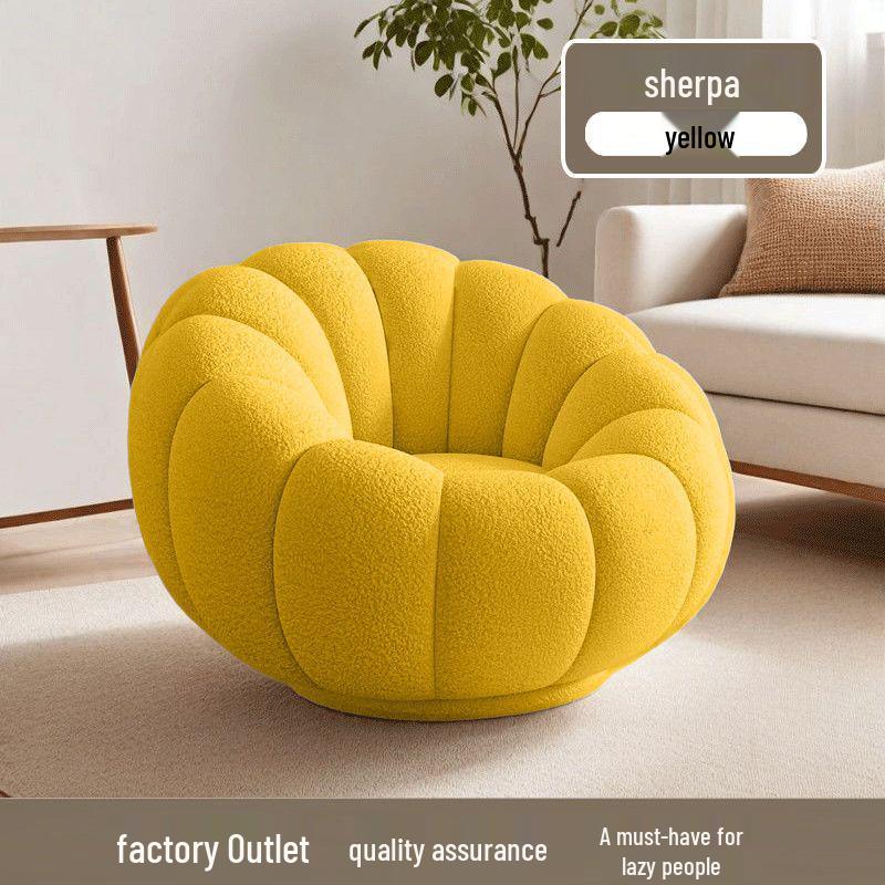 Cream Pumpkin Tatami Sofa Chair: Compact Single Person Sofa for Bedroom or Balcony Relaxation.