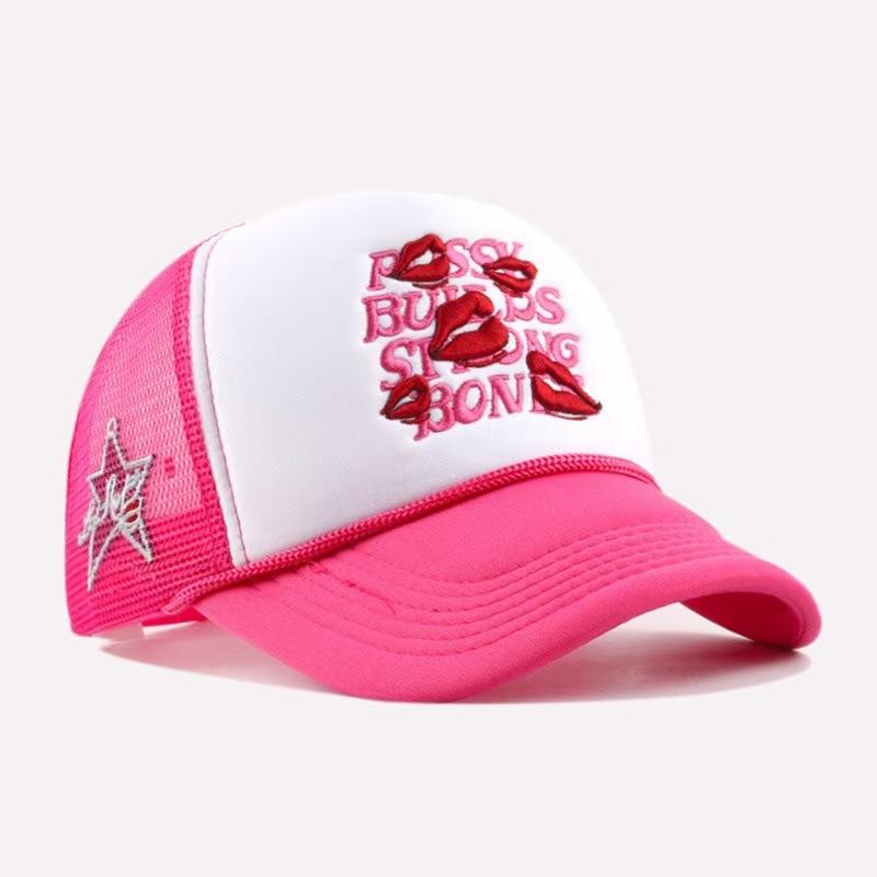 Red lip hat sun hat personality wide brim multi-color alphabet hat truck driver cap baseball cap