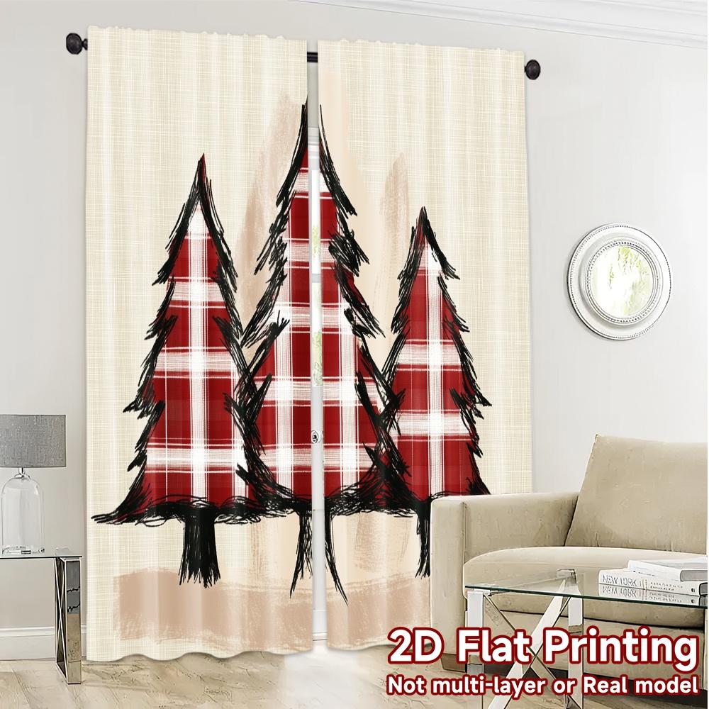 2pcs,Curtains Buffalo Plaid Trees Farmhouse Style Modern Modern Curtains Versatile 100% Polyester Curtains Decorations Inside