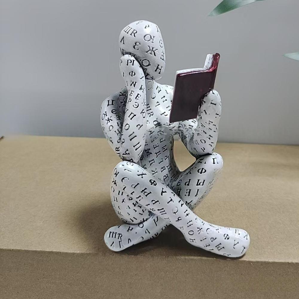 Bookshelf Decor Pulp Reading Thinker Sculpture Women Red Book Abstract Art Statue Ornaments Modern Aesthetic Figurine Accents