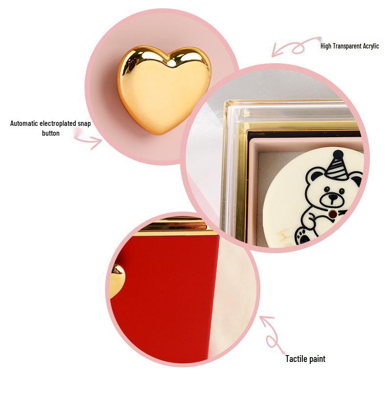 Valentine's Teddy Bear Gift Box: Rotating Cake Decoration & Jewelry Holder with Necklace, Ring, and Candle.