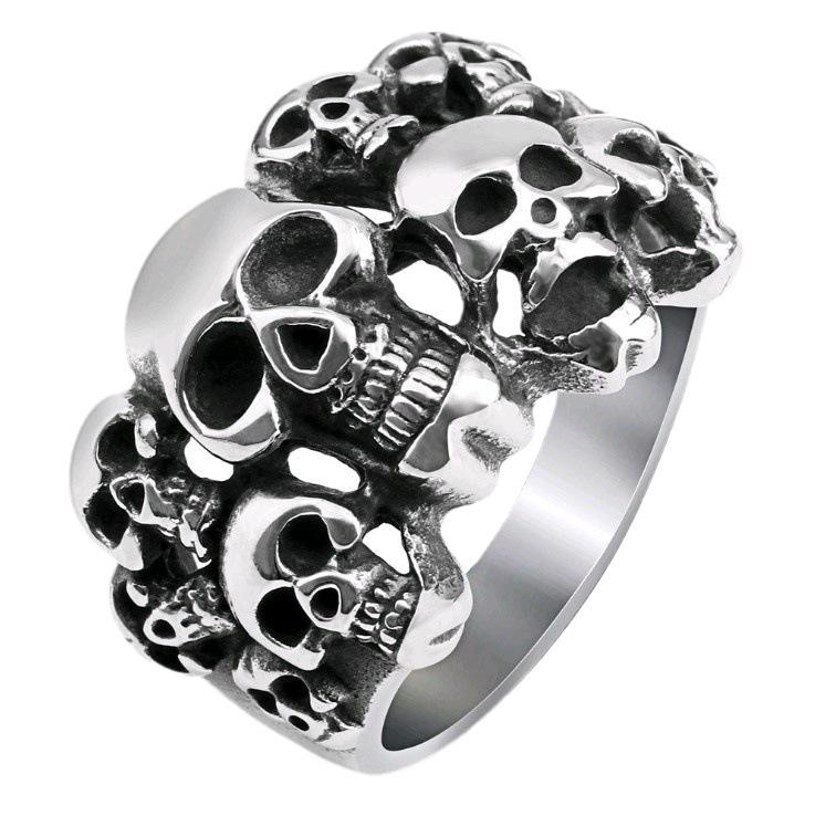 Jianjie Europäisch-Amerikanischer Totenkopfring: Dominanter Herren Retro Geisterkopf Schmuck