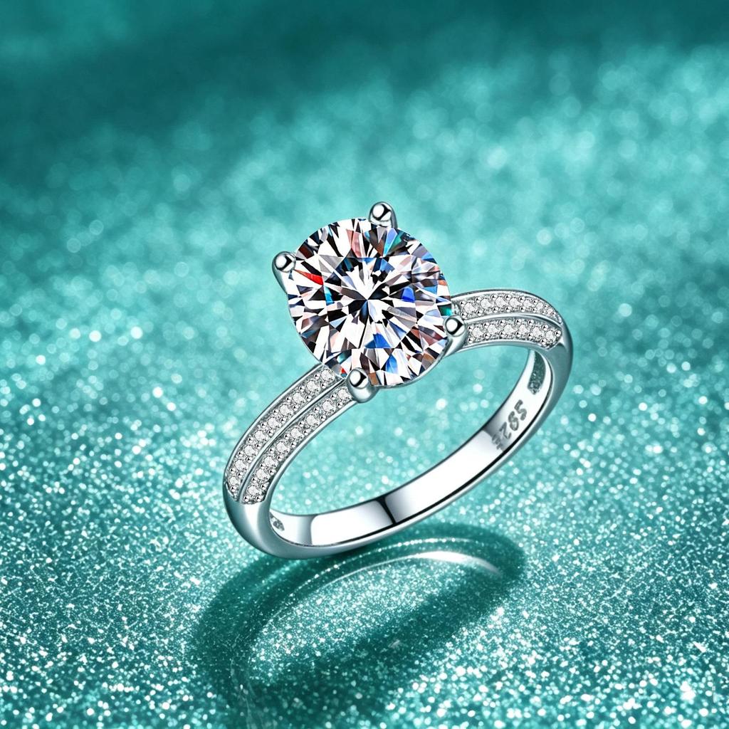 S925 Sterling Silver D Color Pear Shape 3 Carat Moissanite Women's Four-Prong Pave Set Engagement Ring