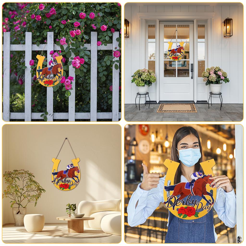 Kentucky Horse Racing Derby Ornaments Derby Day Wooden Front Door Sign Run For The Roses Door Hanger Jockey Horseshoe Porch Hang