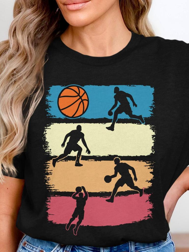 Basketball Silhouette Shirt Retro Basketball Player T Shirt Vintage Basketball Graphic Tee Cool Basketball Shirt for Men Or Women Fashion Streetwear H