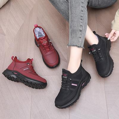 Women's Winter Warm Fleece Lined Shoes Faux Leather Fur Lined Lace Up Sneakers for Women Hiking Outdoor Sports Shoes With Slip On Sole