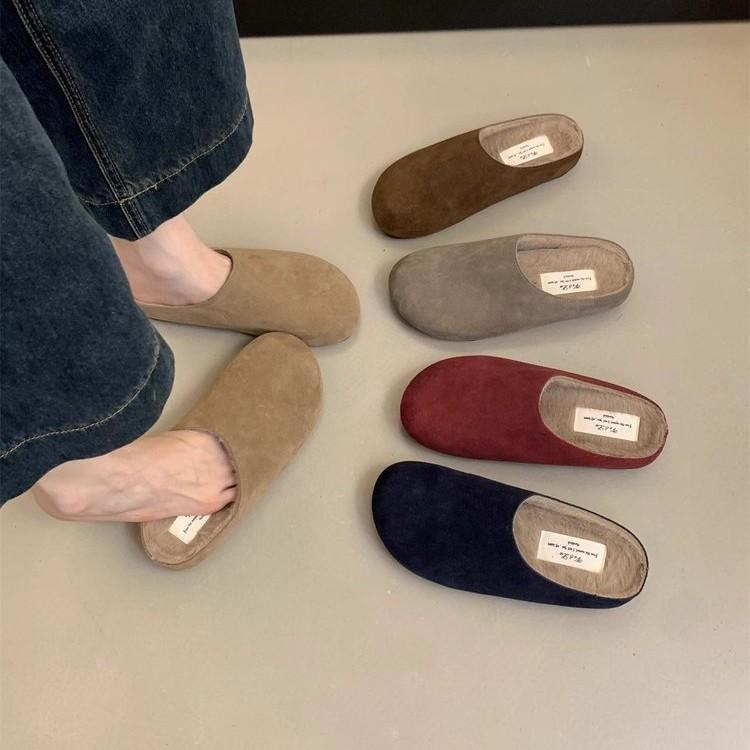 2024 Autumn New Soft Bottom Casual Versatile with Skirt semi-French Retro Bag Head Slippers Women