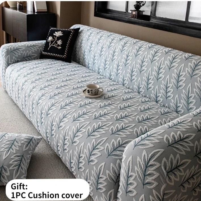 

1/2/3/4 Seater Jacquard Leaves Stretch Sofa Slipcovers Corner Sectional L Shape Couch Covers for Living Room Office Funda Sofa 1 Seater (90-140cm) синій