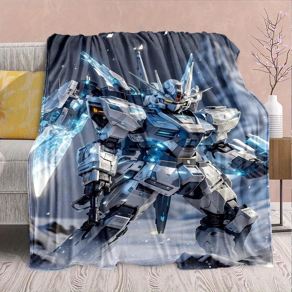 Gundam Anime Flannel Blanket - Soft Warm Perfect for Sofa, Bedding Camping Travel Office Home Decor -QJY