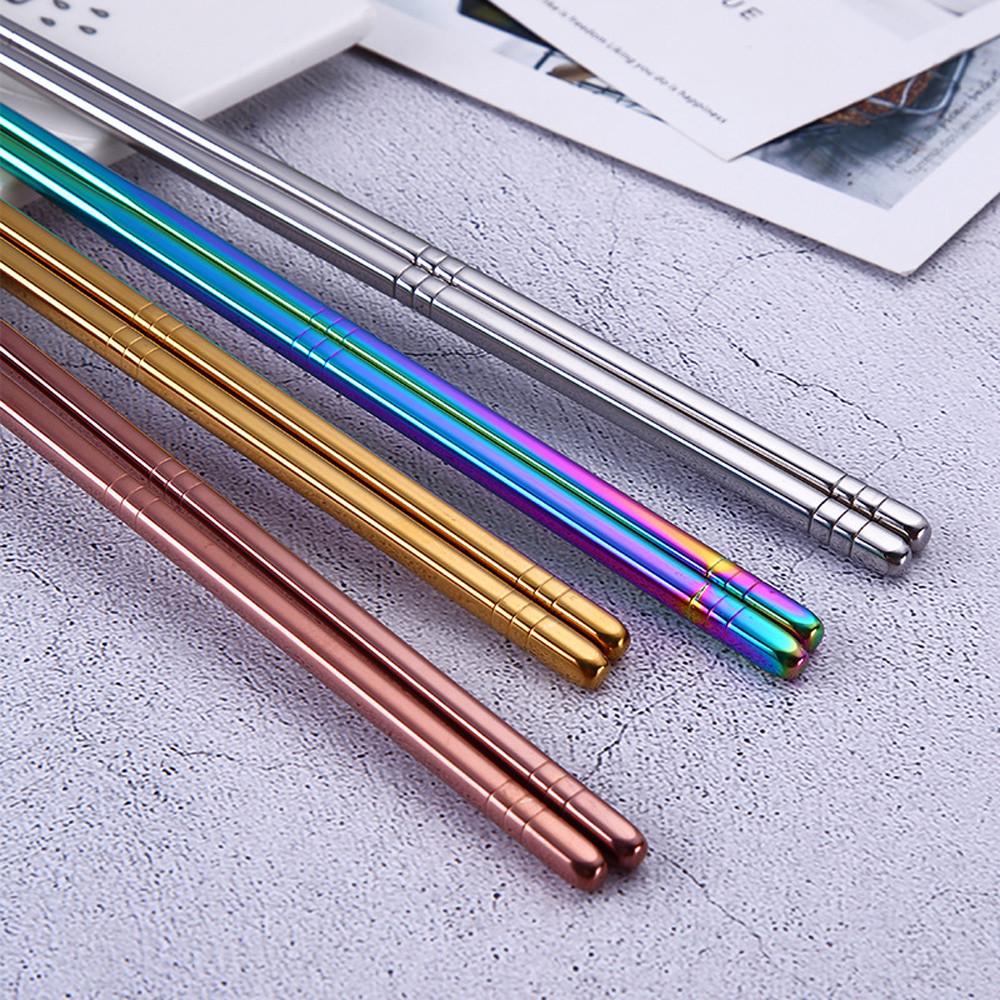 1 Pair Stainless Steel Tableware Colorful Length 23cm Chopsticks Dishware 