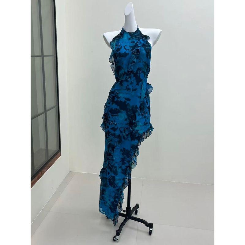 

British Single Missguided Gyaru Temperament Irregular Holiday Style Dress Long dress Figure color L