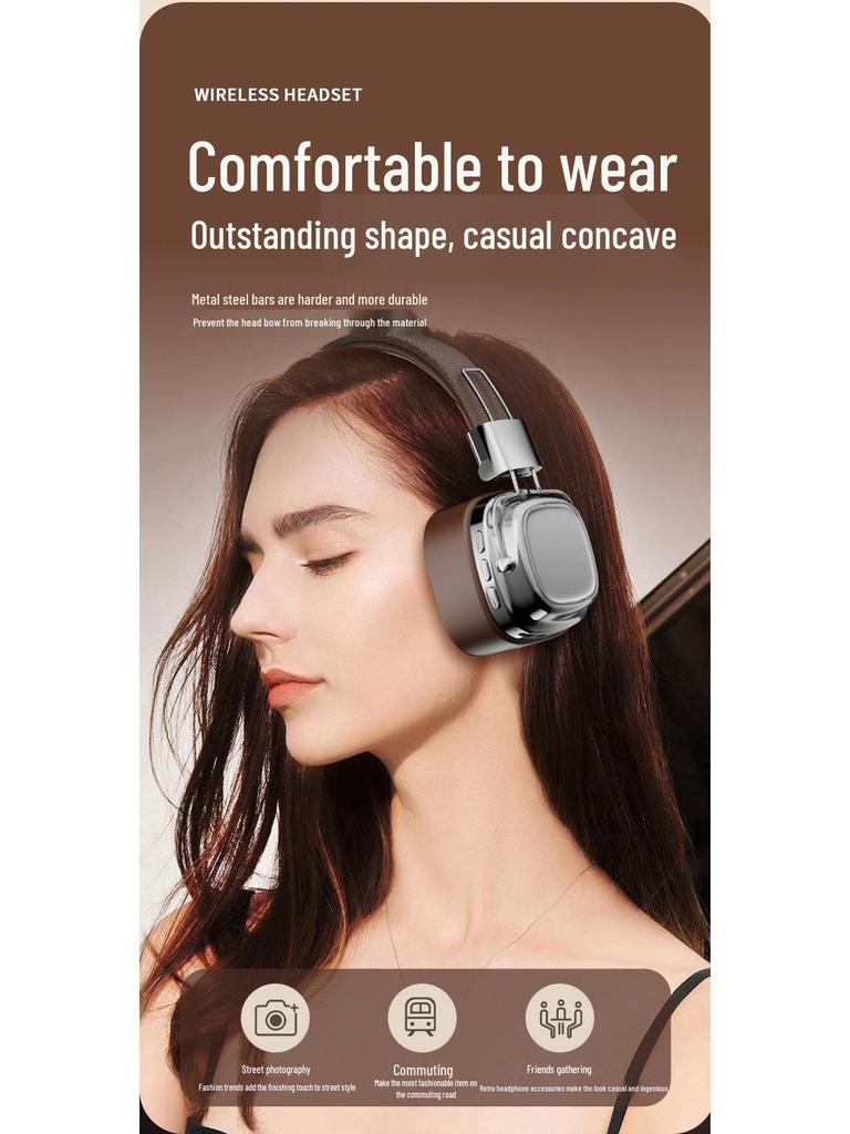 American Retro Style Over-Ear Headphones with Heavy Bass, Bluetooth 5.3 Wireless Headset