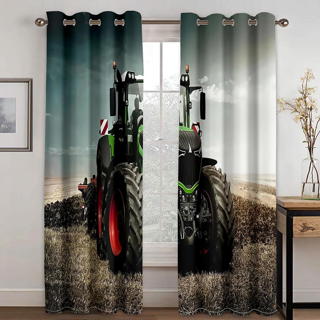 3D Cheap Tractor Car Farm Scenic Sky Shade Curtains Living Room Bedroom Home Decor Curtains 2 Panels